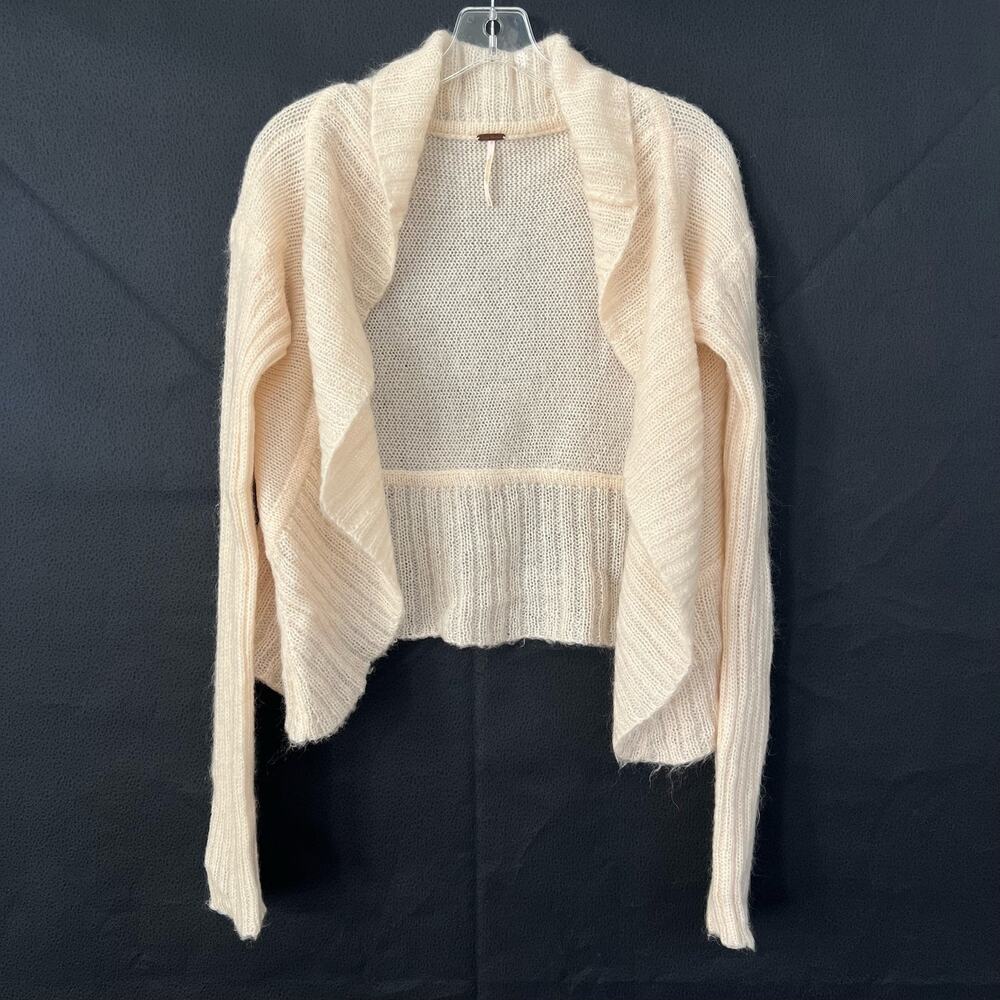 Free People Cream Mohair Open-Front Ribbed Cardigan
